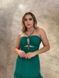 Vestido Longo Verde Esmeralda Babados