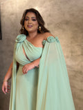 Vestido Longo Plus Size Verde Menta Nula Manga