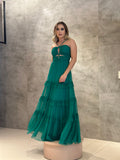 Vestido Longo Verde Esmeralda Babados