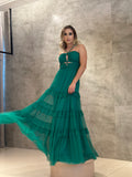 Vestido Longo Verde Esmeralda Babados