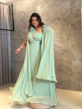 Vestido Longo Plus Size Verde Menta Nula Manga