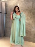 Vestido Longo Plus Size Verde Menta Nula Manga